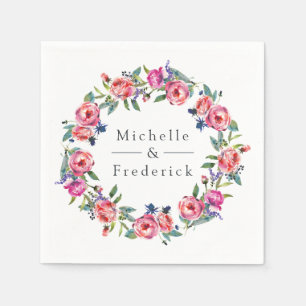 Watercolor Pink and Purple Floral Wedding Napkin