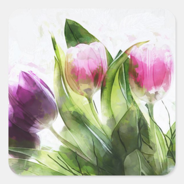 Watercolor Pink and Purple Tulips Sticker (Front)