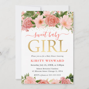 Watercolor Pink and Red Roses Baby Shower Invitation