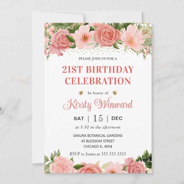 Watercolor Pink and Red Roses Birthday Invitation (Front)