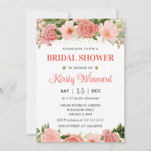 Watercolor Pink and Red Roses Bridal Shower Invitation