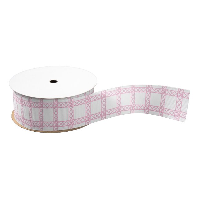 Watercolor Pink and White Bamboo Stripes Grosgrain Ribbon (Spool)