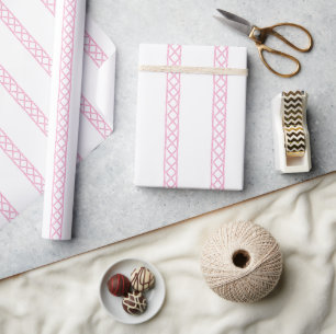 Watercolor Pink and White Bamboo Stripes Wrapping Paper