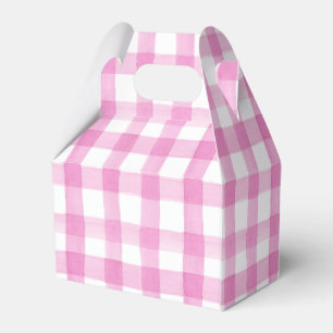 Watercolor Pink and White Gingham Garden Party Favour Box
