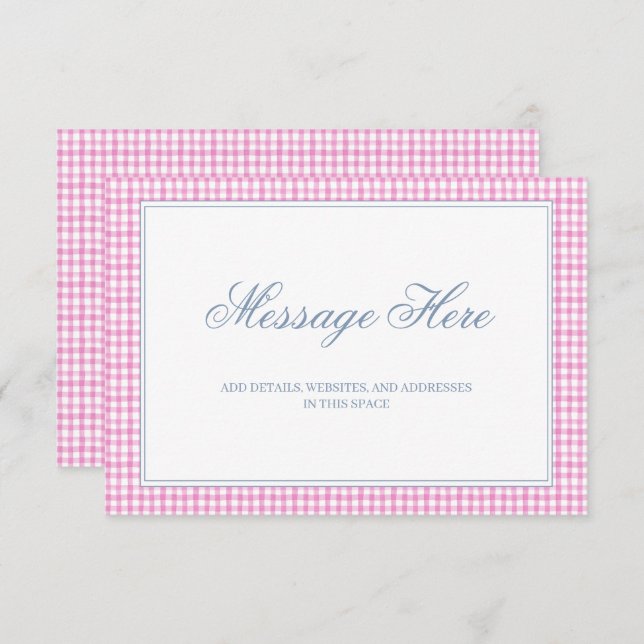 Watercolor Pink and White Gingham Wedding Enclosure Card (Front/Back)