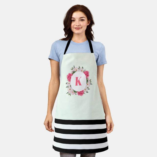 Watercolor Pink and White Roses Wreath Circle Apron (Worn)