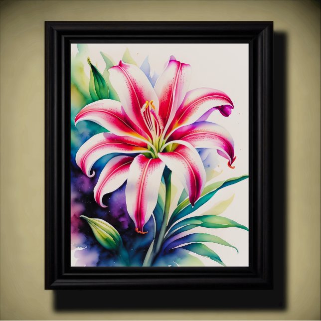 Watercolor Pink and White Stargazer Lily Poster (Creator Uploaded)