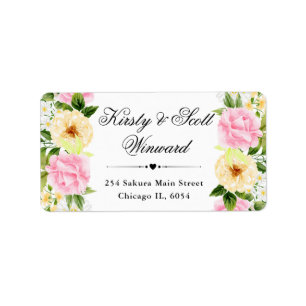Watercolor Pink and Yellow Flowers address Label