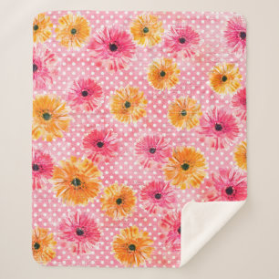 Watercolor pink and yellow gerbera flowers pattern sherpa blanket
