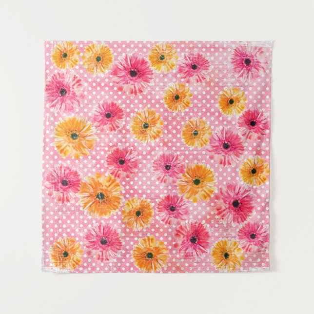 Watercolor pink and yellow gerbera flowers pattern tapestry (Front)