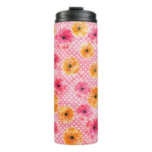 Watercolor pink and yellow gerbera flowers pattern thermal tumbler