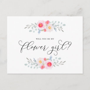 Watercolor Pink Anemones Be My Flower Girl Invitation Postcard