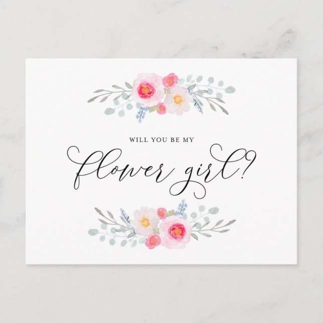 Watercolor Pink Anemones Be My Flower Girl Invitation Postcard (Front)