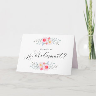 Watercolor Pink Anemones Be My Jr. Bridesmaid Card