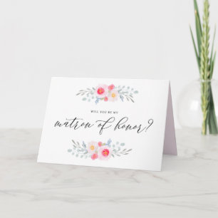 Watercolor Pink Anemones Be My Matron of Honour Card