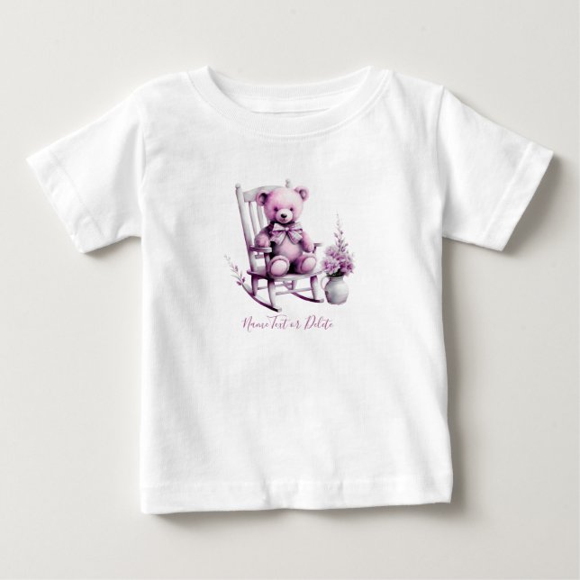 Watercolor Pink Baby Bear Baby T-Shirt (Front)