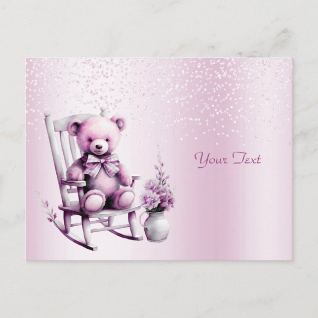 Watercolor Pink Baby Bear Postcard (Front)