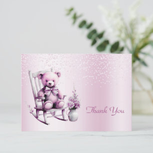 Watercolor Pink Baby Bear Thank You Card