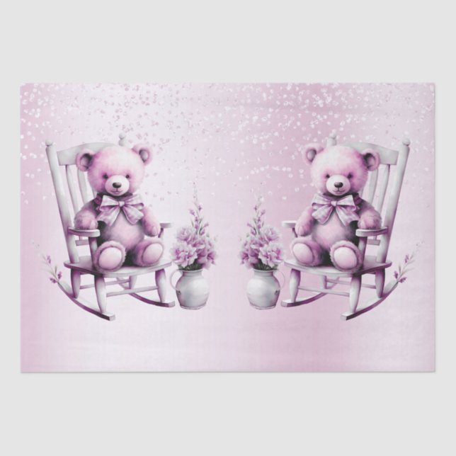 Watercolor Pink Baby Bear Tissue Paper (Front)