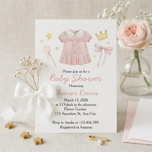 Watercolor Pink Baby Shower Princess Invitation
