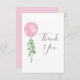 Watercolor Pink Balloon Eucalyptus Greenery Thank You Card