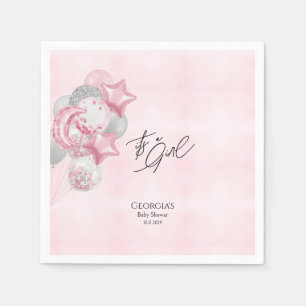 Watercolor Pink Balloons Its A Girl Baby Shower Napkin