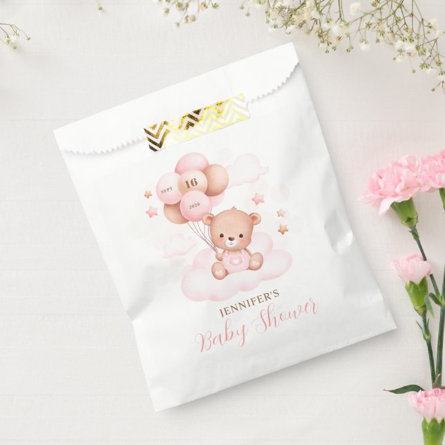 Watercolor Pink Balloons Teddy Bear Baby Shower Favour Bags (Sealed)