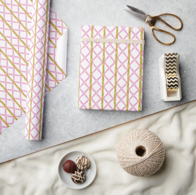 Watercolor Pink Bamboo Wrapping Paper (Crafts)