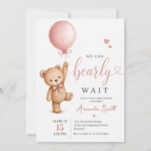 Watercolor Pink Bearly Wait Girl Baby Shower Invitation