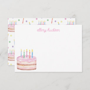 Watercolor Pink Birthday Cake Personalised Thank You Card