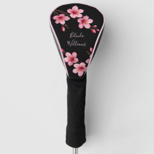 Watercolor Pink Black Cherry Blossom Monogram  Golf Head Cover