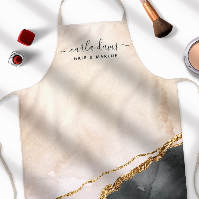 Watercolor Pink Black Gold Marble Business Apron (Creator Uploaded)