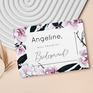 Watercolor pink black orchid flowers Bridesmaid Invitation