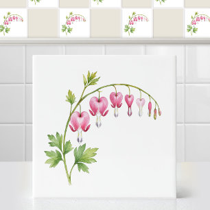 Watercolor Pink Bleeding Heart Flower Floral Art Tile