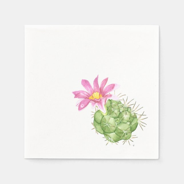 Watercolor Pink Blooming Cactus Napkin (Front)