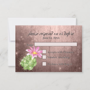 Watercolor Pink Blooming Cactus Wedding RSVP Card
