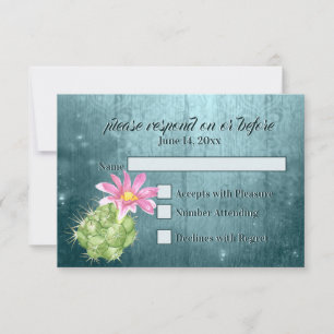 Watercolor Pink Blooming Cactus Wedding RSVP Card