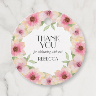 Watercolor Pink Blossoms Thank You Favour Tags