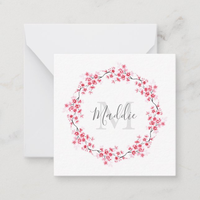  Watercolor Pink Blossoms Wreath Card (Front)