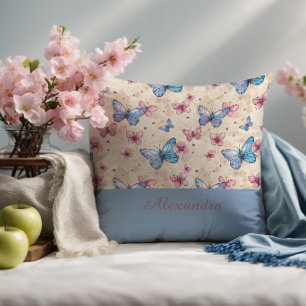 Watercolor pink blue Butterfly Accent pattern Cushion
