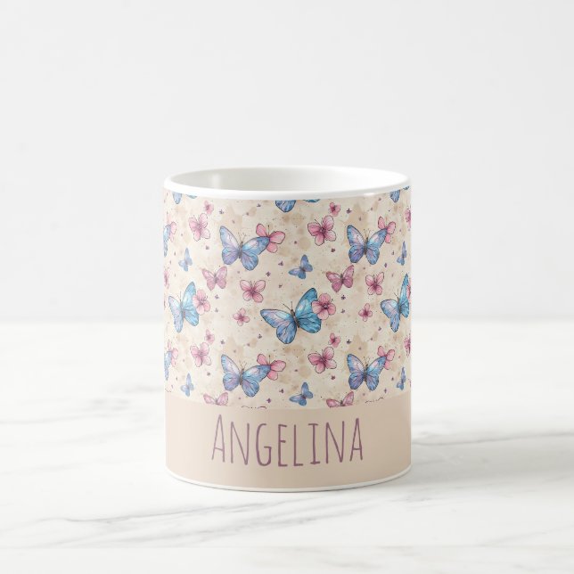 Watercolor pink blue Butterfly pattern name  Coffee Mug (Center)