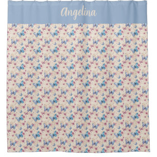 Watercolor pink blue Butterfly pattern name  Shower Curtain