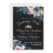 Watercolor Pink Blue Elegant Floral Graduation