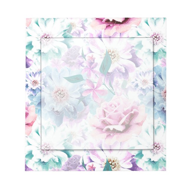 Watercolor pink, blue flowers.  notepad (Front)