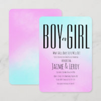 Watercolor Pink Blue Gender Reveal He or She