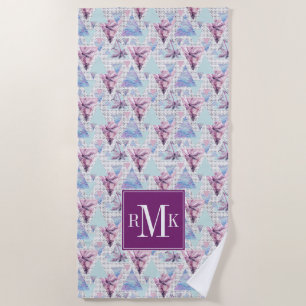 Watercolor Pink & Blue Palm Tree Pattern Beach Towel