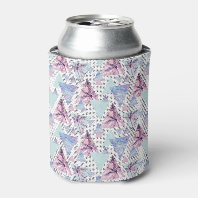Watercolor Pink & Blue Palm Tree Pattern Can Cooler (Can Front)