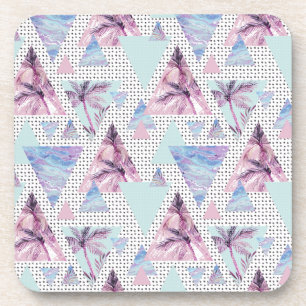 Watercolor Pink & Blue Palm Tree Pattern Coaster