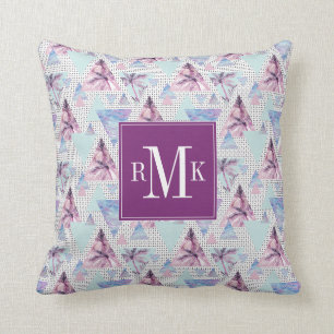 Watercolor Pink & Blue Palm Tree Pattern Cushion