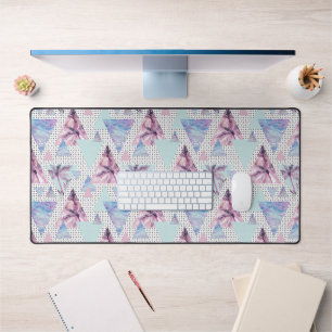 Watercolor Pink & Blue Palm Tree Pattern Desk Mat